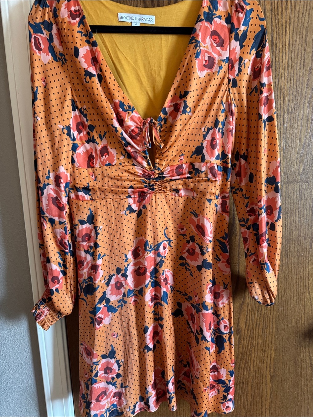 Beyond the Radar Mustard Floral V-Neck Long Sleeve Dress